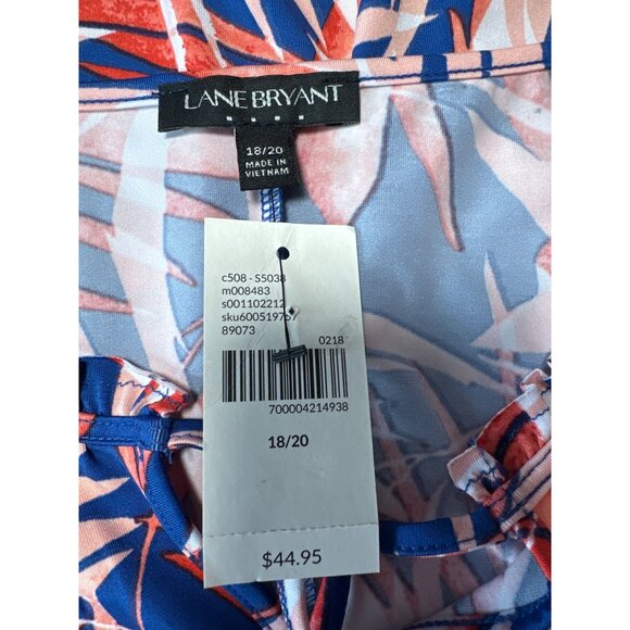 Lane Bryant Womens Tropical Palm Print Ruffle Neck Short Sleeve Top Size 18/20 - Picture 5 of 9